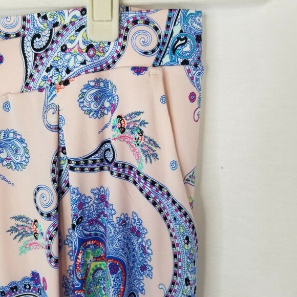 Express Women's Small Pants Pull On Pleated Stretch Paisley Pink Blue Pockets - Picture 5 of 7